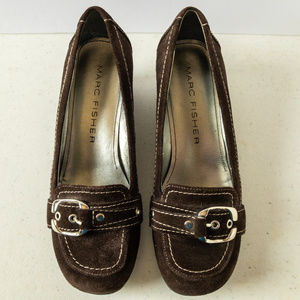 Marc Fisher Mfarlines Brown Suede Wedge Loafers
